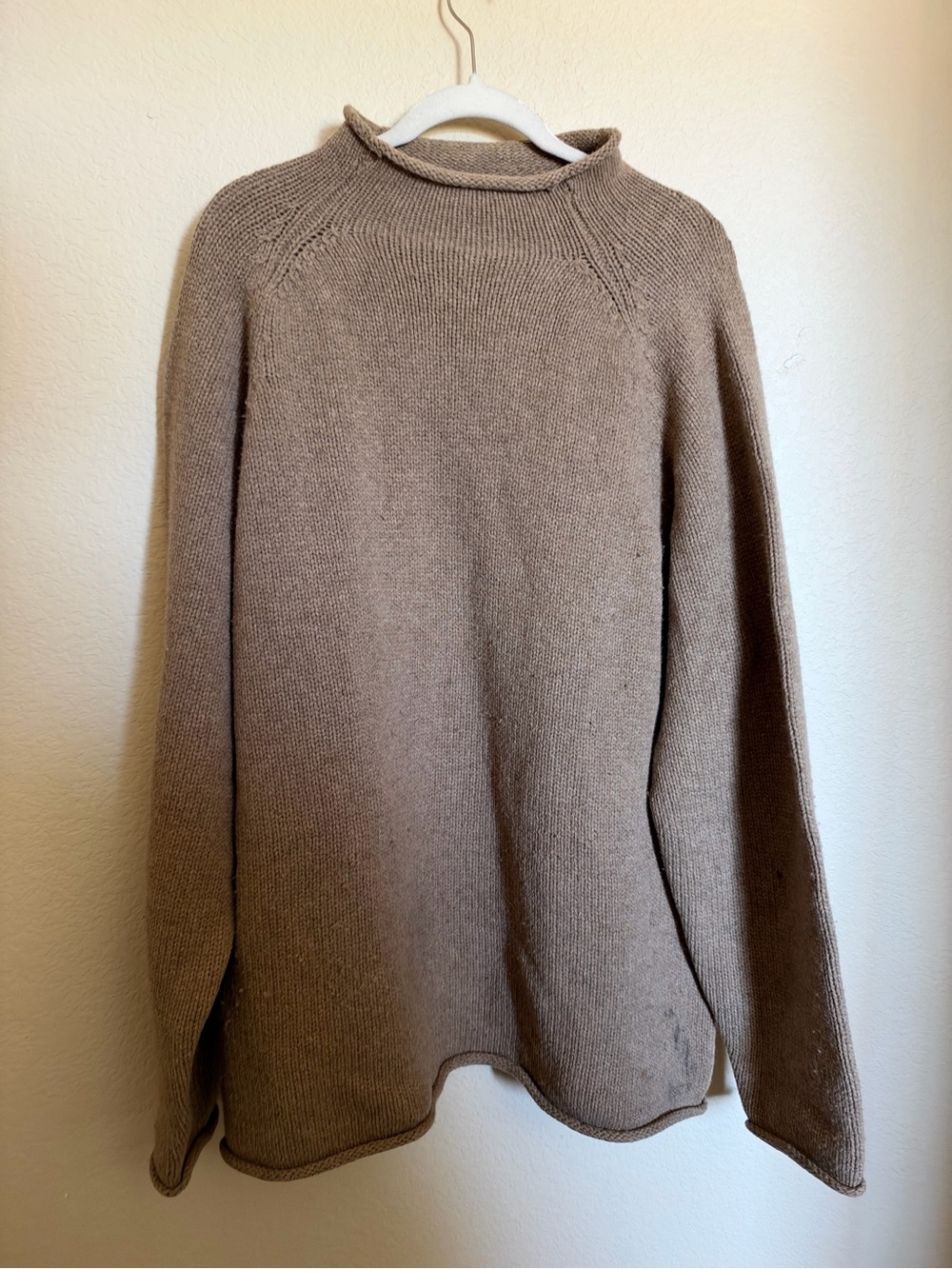 Vintage Viral J. Crew Roll Neck Wool Knit Sweater Sz XL Tan Oversized